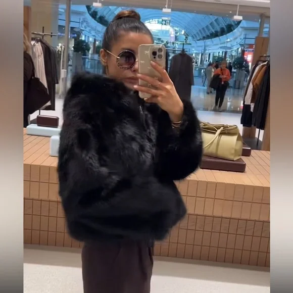 ZARA SHORT FAUX FUR HOODED COAT - Picture 8 of 13